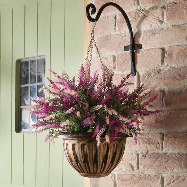 Coopers of Stortford Artificial Heather Hanging Basket with Bronze-Effect Planter - image 1