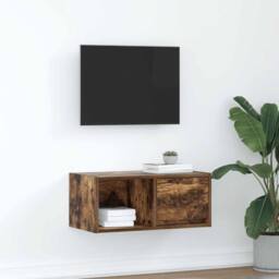 Berkfield Home TV Cabinet Smoked Oak 60x31x25.5 cm Engineered Wood in Brown - thumbnail 2