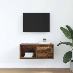 Berkfield Home TV Cabinet Smoked Oak 60x31x25.5 cm Engineered Wood in Brown - thumbnail 1