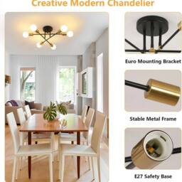 Kelvenix Adjustable 6-head Ceiling Light E27 Metal Retro Vintage Chandelier in Black - thumbnail 3