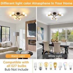 Kelvenix Adjustable 6-head Ceiling Light E27 Metal Retro Vintage Chandelier in Black - thumbnail 4