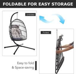 Lishetimig Hanging Egg Chair with Stand with Cushion & Headrest in Grey - thumbnail 6
