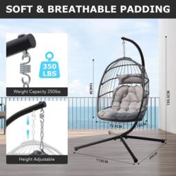 Lishetimig Hanging Egg Chair with Stand with Cushion & Headrest in Grey - thumbnail 3