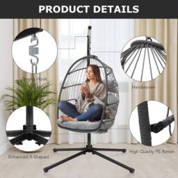 Lishetimig Hanging Egg Chair with Stand with Cushion & Headrest in Grey - thumbnail 4