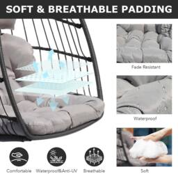 Lishetimig Hanging Egg Chair with Stand with Cushion & Headrest in Grey - thumbnail 2