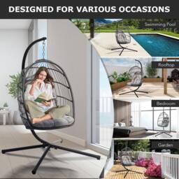 Lishetimig Hanging Egg Chair with Stand with Cushion & Headrest in Grey - thumbnail 7