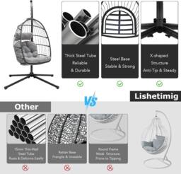 Lishetimig Hanging Egg Chair with Stand with Cushion & Headrest in Grey - thumbnail 5