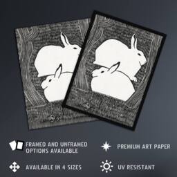 "Artery8 Two Stylised Snow Hares Samuel J De Mesquita Framed Wall Art Print in Black - Size: W12"" x H16""" - thumbnail 2