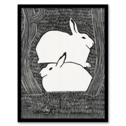 "Artery8 Two Stylised Snow Hares Samuel J De Mesquita Framed Wall Art Print in Black - Size: W12"" x H16""" - thumbnail 1