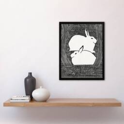 "Artery8 Two Stylised Snow Hares Samuel J De Mesquita Framed Wall Art Print in Black - Size: W12"" x H16""" - thumbnail 4
