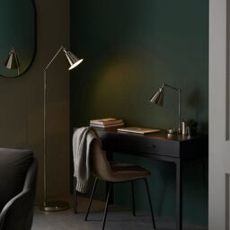 Loops Bright Nickel Standing Floor Lamp Light - White Inner Shade - Knurled Detailing in Metallics - thumbnail 4