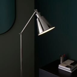 Loops Bright Nickel Standing Floor Lamp Light - White Inner Shade - Knurled Detailing in Metallics - thumbnail 5