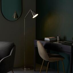 Loops Bright Nickel Standing Floor Lamp Light - White Inner Shade - Knurled Detailing in Metallics - thumbnail 3