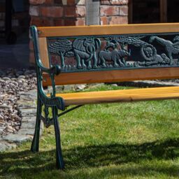 Samuel Alexander Kids 2 Seater Wooden & Cast Iron Garden Patio Childrens Bench with Animal Design in Brown - thumbnail 4
