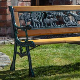 Samuel Alexander Kids 2 Seater Wooden & Cast Iron Garden Patio Childrens Bench with Animal Design in Brown - thumbnail 6