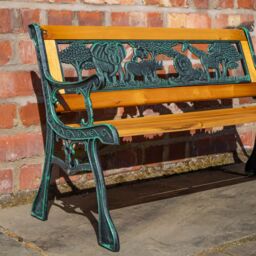 Samuel Alexander Kids 2 Seater Wooden & Cast Iron Garden Patio Childrens Bench with Animal Design in Brown - thumbnail 9
