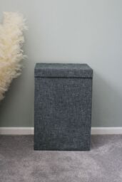 JVL Shadow Fabric Foldable Laundry Hamper with Lid in Grey - thumbnail 2