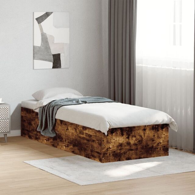 Berkfield Home Bed Frame without Mattress Smoked Oak 75x190 cm Small Single Engineered Wood in Brown - image 1