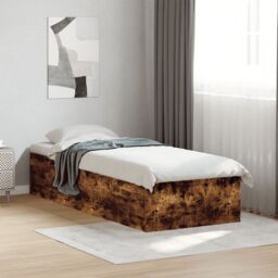 Berkfield Home Bed Frame without Mattress Smoked Oak 75x190 cm Small Single Engineered Wood in Brown - thumbnail 1