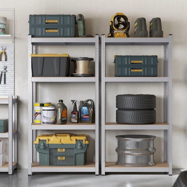 SONGMICS Set of 2 Boltless Garage Shelving Units with 4 Tiers in Silver - image 1