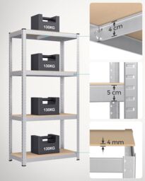 SONGMICS Set of 2 Boltless Garage Shelving Units with 4 Tiers in Silver - thumbnail 4