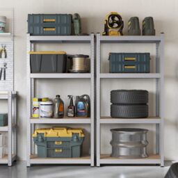 SONGMICS Set of 2 Boltless Garage Shelving Units with 4 Tiers in Silver