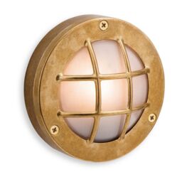 Netlighting Nautic 1 Light Outdoor Wall Flush Light Brass Frosted Glass IP64 G9 in Gold