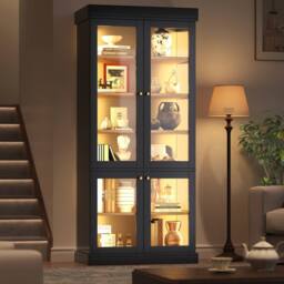 BTM LED Glass Display Cabinet Freestanding Storage White in Black - thumbnail 5