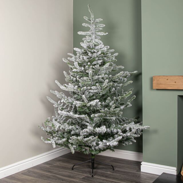 Samuel Alexander 7ft (2.1m) Snowy Green & White Everlands Liberty Spruce Christmas Tree with Metal Stand - image 1