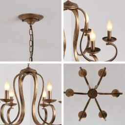 Garwarm 6-Light Candle Bronze Retro Iron Pendant Chandelier Adjustable Height Ceiling Light in Metallic Gold - thumbnail 4