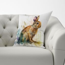Warren Reed - Designer Rabbit Splash Watercolour Cushions in Brown - Size: 45 cm x 45 cm - thumbnail 3