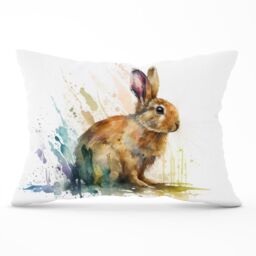 Warren Reed - Designer Rabbit Splash Watercolour Cushions in Brown - Size: 45 cm x 45 cm - thumbnail 1