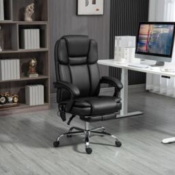 VINSETTO Massage Office Chair, PU Leather High Back Recliner in Black - thumbnail 1