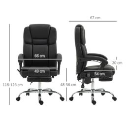 VINSETTO Massage Office Chair, PU Leather High Back Recliner in Black - thumbnail 3