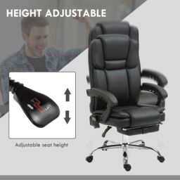 VINSETTO Massage Office Chair, PU Leather High Back Recliner in Black - thumbnail 6