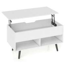 Costway Lift Top Coffee Table Mid Century Modern Accent Table w/Shelves in White - thumbnail 2
