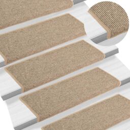 Berkfield Home Stair Mats Self-adhesive 15 pcs Dark Beige 65x21x4 cm - Size: Medium - thumbnail 1