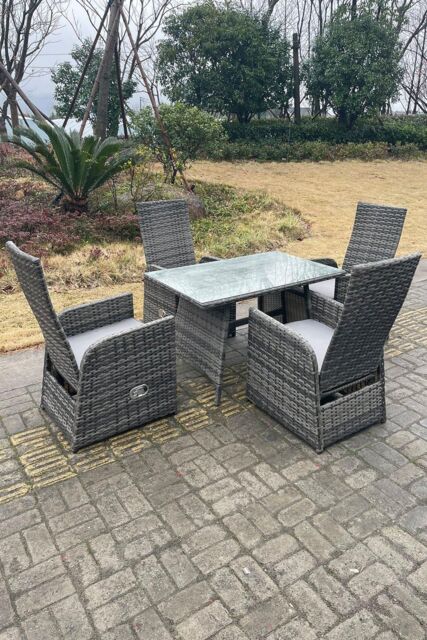 Fimous Oblong Table Adjustable PE Rattan Dining Set Table & Chair Sets 4 Seat in Dark Grey - image 1