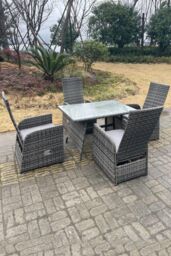 Fimous Oblong Table Adjustable PE Rattan Dining Set Table & Chair Sets 4 Seat in Dark Grey - thumbnail 6