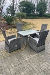 Fimous Oblong Table Adjustable PE Rattan Dining Set Table & Chair Sets 4 Seat in Dark Grey