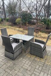 Fimous Oblong Table Adjustable PE Rattan Dining Set Table & Chair Sets 4 Seat in Dark Grey - thumbnail 3