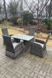 Fimous Oblong Table Adjustable PE Rattan Dining Set Table & Chair Sets 4 Seat in Dark Grey - thumbnail 2