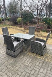 Fimous Oblong Table Adjustable PE Rattan Dining Set Table & Chair Sets 4 Seat in Dark Grey - thumbnail 4