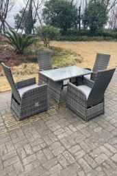 Fimous Oblong Table Adjustable PE Rattan Dining Set Table & Chair Sets 4 Seat in Dark Grey - thumbnail 5