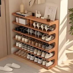 KORVIXA 6 Tier Wooden Bamboo Shoe Rack in Brown - Size: 100 cm - thumbnail 3