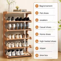 KORVIXA 6 Tier Wooden Bamboo Shoe Rack in Brown - Size: 100 cm - thumbnail 4