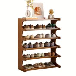 KORVIXA 6 Tier Wooden Bamboo Shoe Rack in Brown - Size: 100 cm - thumbnail 1