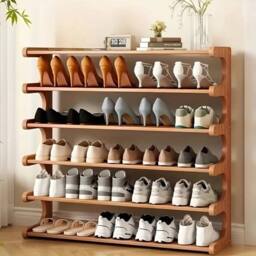 KORVIXA 6 Tier Wooden Bamboo Shoe Rack in Brown - Size: 100 cm - thumbnail 5
