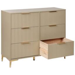 Wyld and Coco Beige 6-Drawer Chest with Fluted Fronts and Gold Handles - thumbnail 4