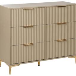 Wyld and Coco Beige 6-Drawer Chest with Fluted Fronts and Gold Handles - thumbnail 2